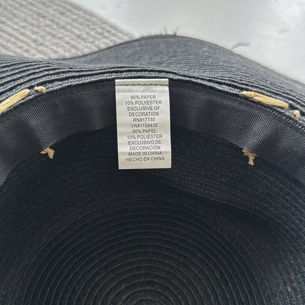 Vintage Black Large Straw Hat with Daisy Flower Detail - Picture 5 of 6